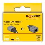DeLOCK 64118 netværkskort Ethernet 1000 Mbit/s, Adapter grå/Sort, Ledningsført, USB Type-C, Ethernet, 1000 Mbit/s, Grå