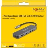 DeLOCK 64171 interface hub USB 3.2 Gen 1 (3.1 Gen 1) Type-C 5000 Mbit/s Grå, Docking station USB 3.2 Gen 1 (3.1 Gen 1) Type-C, HDMI, USB 3.2 Gen 1 (3.1 Gen 1) Type-A, USB 3.2 Gen 1 (3.1 Gen 1) Type-C, 5000 Mbit/s, 30 Hz, 3840 x 2160 pixel, Grå