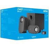 Logitech Z407 40 W Grafit 2.1 kanaler, Højttaler Sort, 2.1 kanaler, 40 W, Universel, Grafit, 80 W, Trådløs