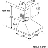 Bosch DWP66BC50 emhætte Vægmonteret Rustfrit stål 570 m³/t A rustfrit stål, 570 m³/t, Ledet, A, A, C, 69 dB