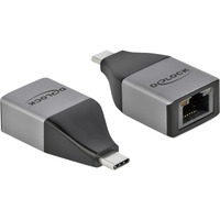 DeLOCK 64118 netværkskort Ethernet 1000 Mbit/s, Adapter grå/Sort, Ledningsført, USB Type-C, Ethernet, 1000 Mbit/s, Grå